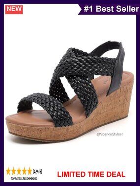 Wide Width Braided Wedge Platform Sandals Faux Leather Memory Foam